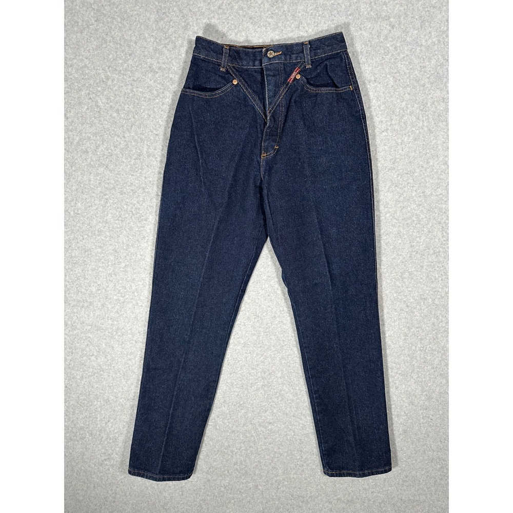 VTG Ozark Mountain Womens High Waisted Western V-Yoke Tapered Jeans Indigo Blue